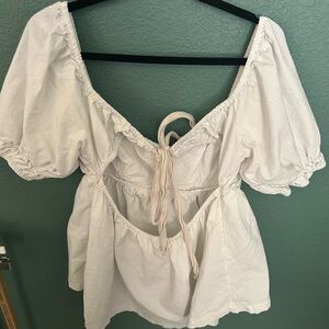 Free People White Puff Sleeve Top and shorts. Linen